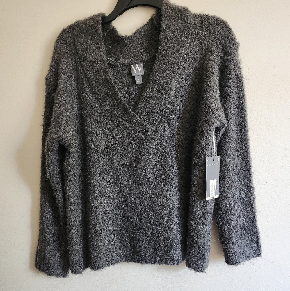 Worthington Womens V Neck Long Sleeve Charcoal Sweater Large nwt